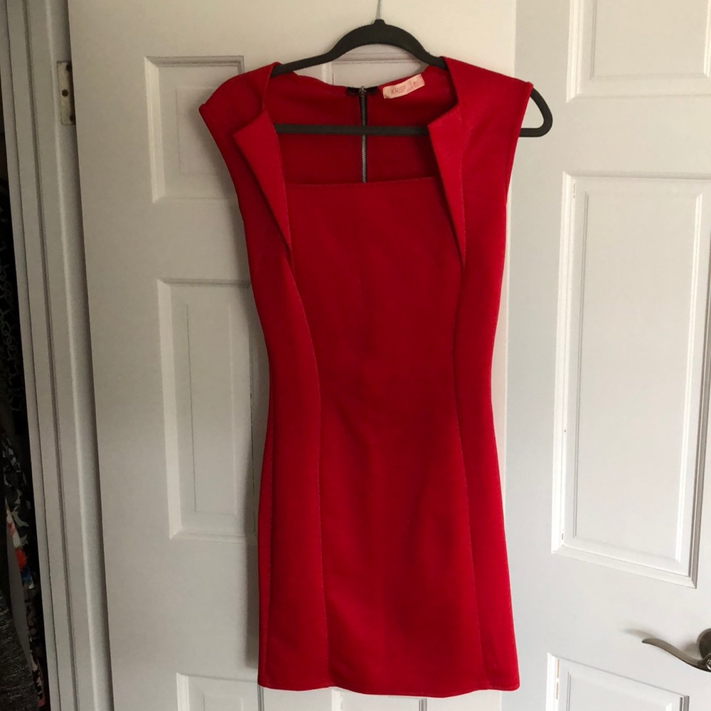 Red dress with black zipper